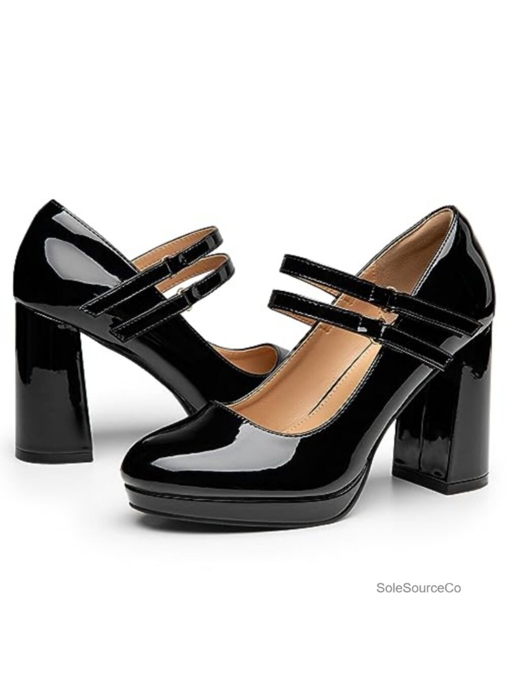 Women's Platform Mary Jane Heels Chunky Block Heels Double Strap Round Toe Pumps